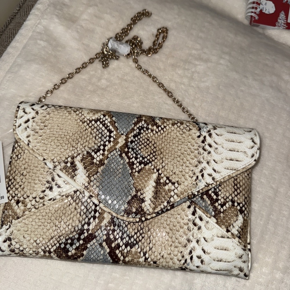 Fashion Nova Multi-colored Faux Snake Skin Purse With Gold Chain Strap New